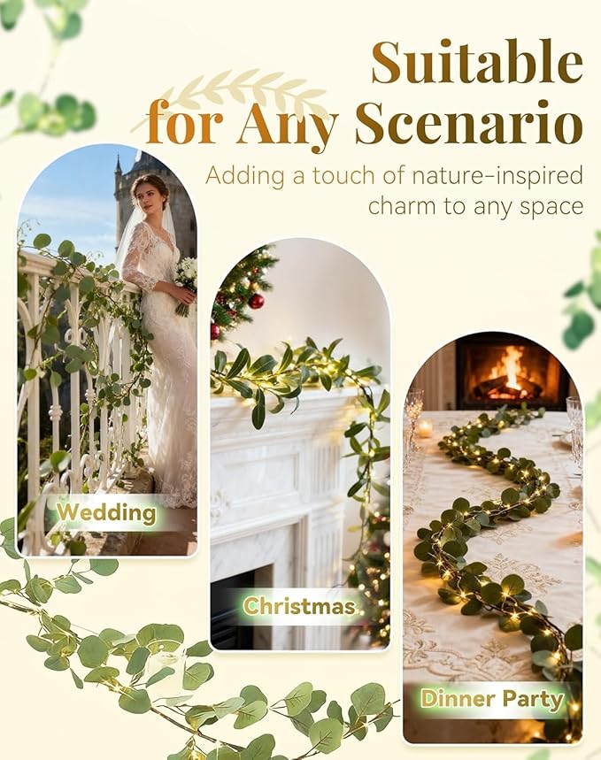 Twinkling Tree Garland,6ft Fairy Light Olive Vine with 96 Led and 250 Leaves,Pre-Lit Lighted Artificial Olive Garland with Timer for Christmas Decorations