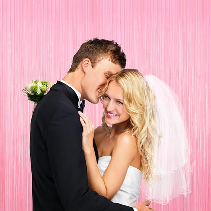 Pastel Pink Tinsel Backdrop Foil Fringe Curtains - 2 Packs Door Streamers Backdrop for Birthday Door Decorations, Party Supplies for Bachelorette, Graduation, Christmas, Disco Decor
