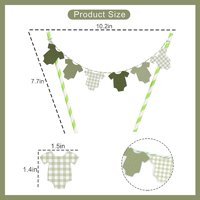 Green Baby Shower Cake Topper - Green Bodysuit Gingham Cake Topper,Gender Reveal Decor,Baby Shower Cake Decorations,Gingham Onesie Party Decorations (green-2)