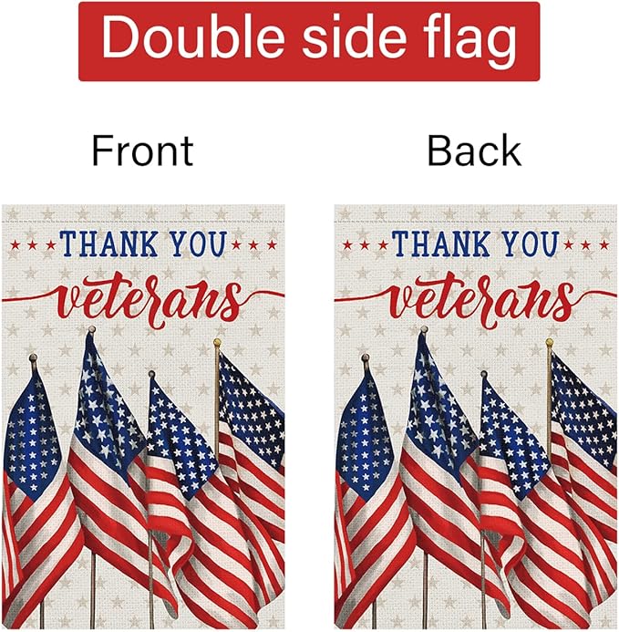 Louise Maelys Thank You Veterans Garden Flag Patriotic Veterans Day 12x18 Inch Double Sided Stars and Stripes Small Burlap Memorial Yard Flag Outside Outdoor House Decor