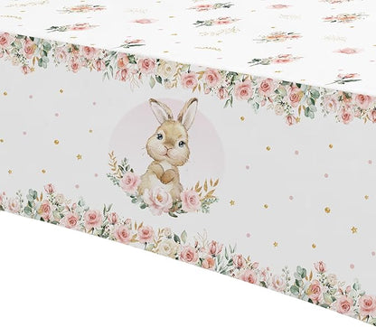 APOWBLS Bunny Birthday Decorations Tablecloth, Disposable Bunny Party Supplies Table Cover for Baby Shower, Easter Rabbit Themed Party Decorations Table Cloth, 3 Pack, 55in x 86in
