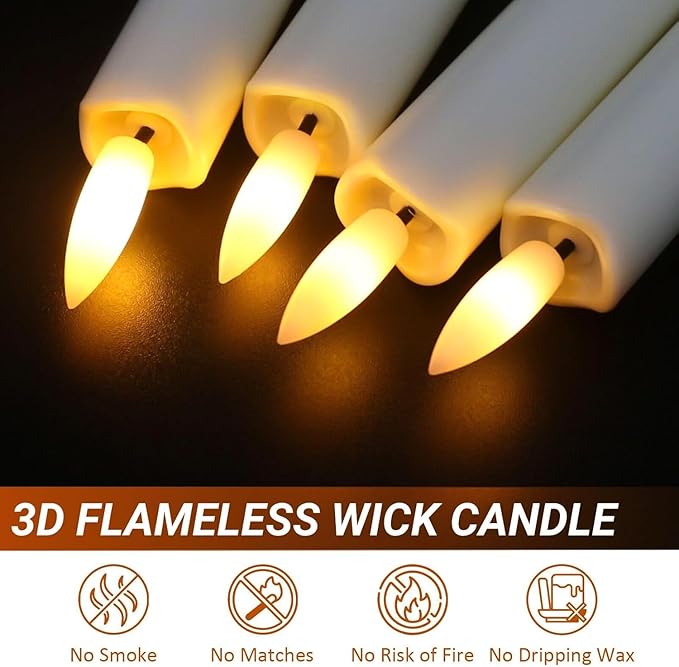 6PCS Flameless Taper Candles with 3D Flickering Flame Battery Operated Candles with 2 Remote with Button Cell Battery 10" Ivory LED Candlesticks Window Candle for Christmas Home Decor
