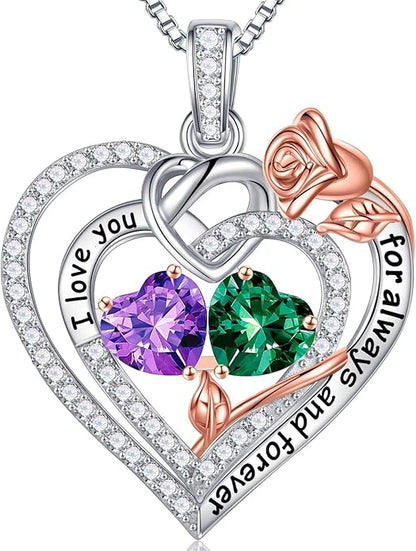 Iefil Christmas Gifts for Wife Women - 925 Sterling Silver Double Birthstone Necklace, Anniversary Birthday Gifts for Women, Jewelry Gift for Wife Girlfriend Mom Her