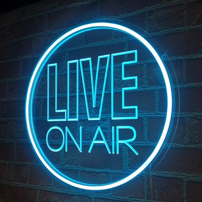 Live On Air Neon Light Sign, Round USB Powered On Air Led Light Up Sign, Dimmable Live On Air Streaming LED Sign for Tiktok, Twitch Streamer, Gamer, Game Room, Studio Decoration (Ice Blue)