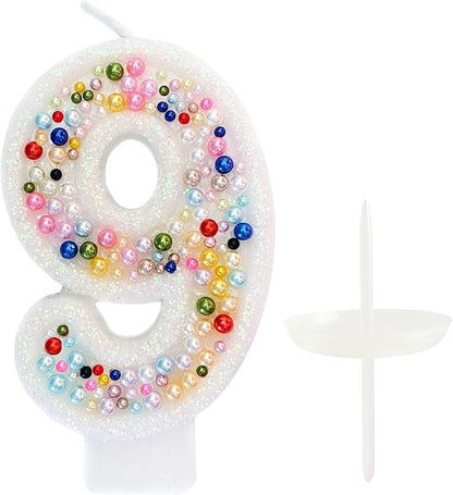 Birthday Candles, Pearl Sequin Number Candle Party Supplies (Number-9)