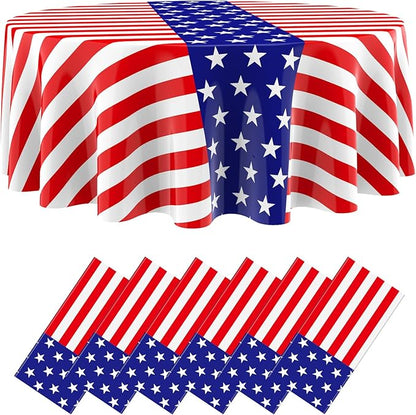 Oudain 6 Pcs Veteran Day Tablecloth 84 Inch Plastic American Flag Tablecloths Disposable 4th of July Table Cover for Veterans Memorial Independence Day Patriotic Party Supplies (Stripe)