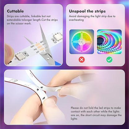 100 ft(2 Rolls of 50ft) IC+RGB,Led Lights for Bedroom,Music Sync Color Changing,Led Strip Lights,with Remote App Control Led Strip,Led Lights for Room Home Kitchen Decor Party