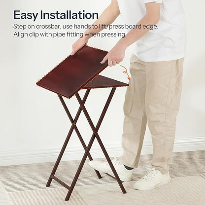 HOOBRO Folding TV Tray Tables, Set of 2 Side Table for Small Space, Industrial Snack Tables for Eating at Couch, Stable Metal Frame, Easy Assembly, Space Saving, Brown BR25BZ01