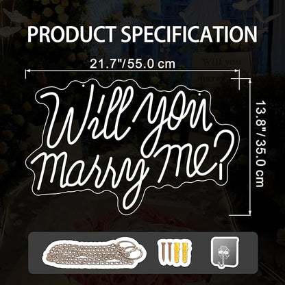 Will You Marry Me Sign for Wall Decor Led Neon Lights for Teen Bedroom Decor Art Light Up Letters Will You Marry Me Neon Signs for All Wedding Party Proposal Decorations (warm white)