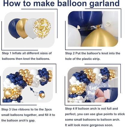 Navy Blue and Gold Balloons Arch Garland Kit 164pcs Different Sizes Balloons 5 10 12 18 with Gold Confetti Balloons for Anniversary Wedding New Year Birthday Party Decorations
