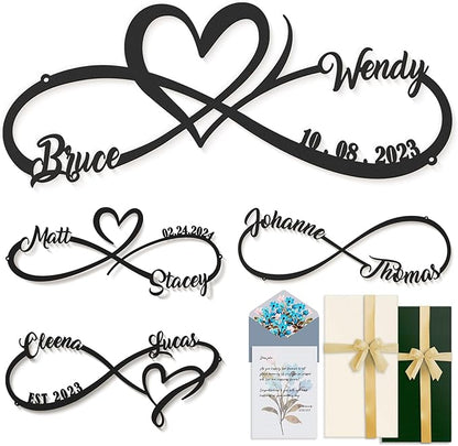 Wedding Gifts for Couples, Personalized Metal Sign With Couples Name and Date, Anniversary Valentines Day Gifts for her him Bridal Shower, Infinity Heart Wall Decor
