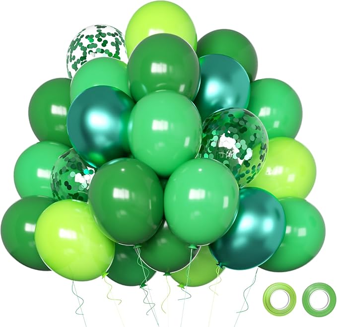 Green Balloons, 50pcs 12 Inch Different Shades Dark Green Balloons Green Latex Party Balloons for Party Decorations Patrick's Day Jungle Forest Themed Decorati