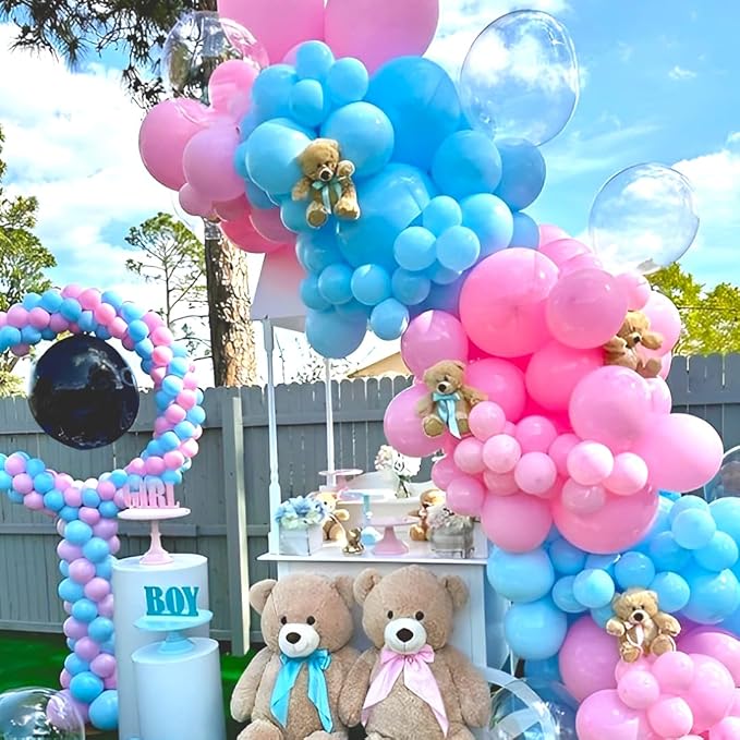 Pink and Blue Balloons, 50 Pcs 12 Inch Pink Blue Party Balloons With Pink Blue Latex Balloon Ribbon Pink blue Balloons for Birthday Baby Shower Gender Reveal Wedding Party Decoration