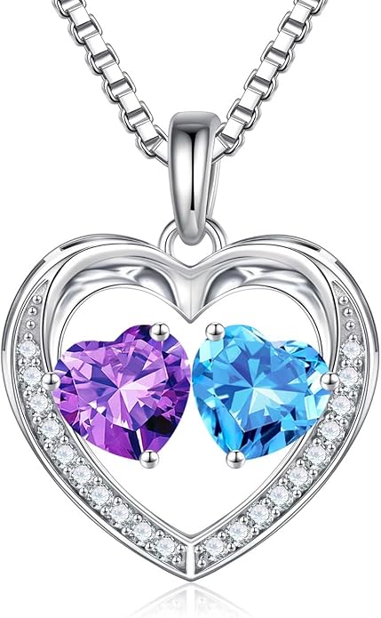 Iefil Christmas Gifts for Women Wife - 925 Sterling Silver Heart Birthstone Necklace, Anniversary Birthday Gifts for Women Wife Girlfriend Mom, Birthstone Jewelry Gift for Her