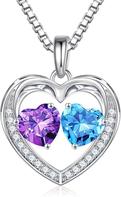 Iefil Christmas Gifts for Women Wife - 925 Sterling Silver Heart Birthstone Necklace, Anniversary Birthday Gifts for Women Wife Girlfriend Mom, Birthstone Jewelry Gift for Her