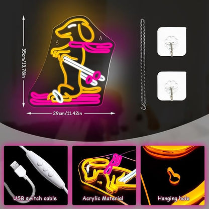 Lucunstar Skiing Dachshund Neon Sign Dog LED Sign for Wall Decor Dachshund Decor USB Connectivity Adjustable Brightness Ski Neon Light Up Pet Shop Bedroom Wall Gifts for Dog Lover