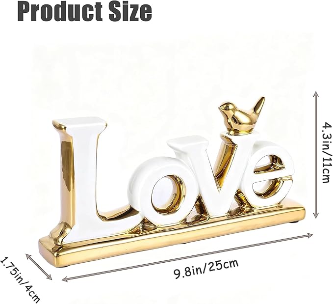 Love Sign Decoration - White & Gold Modern Bird Sculpture Statue, Personalized Love Decor for Living Room, Bedroom, Desktop