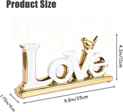 Love Sign Decoration - White & Gold Modern Bird Sculpture Statue, Personalized Love Decor for Living Room, Bedroom, Desktop