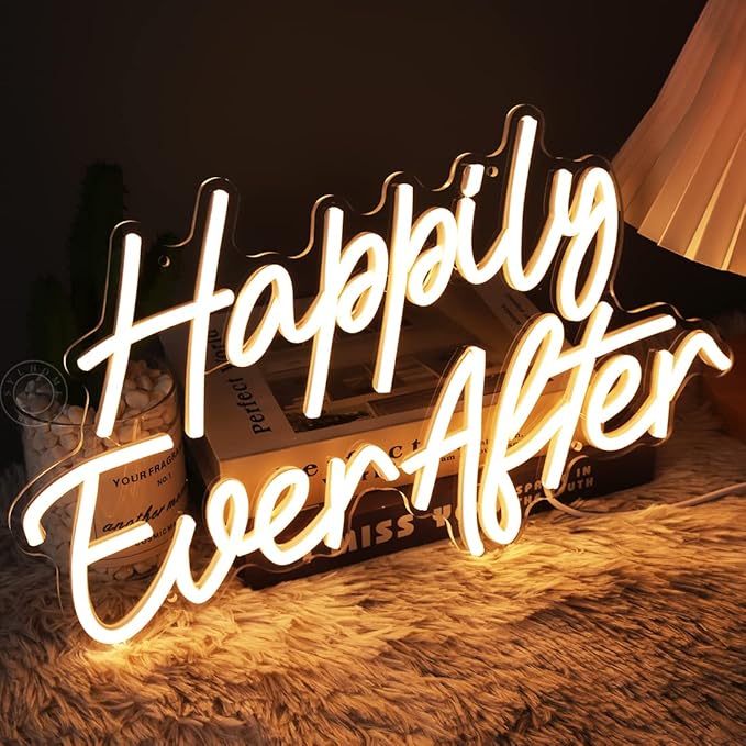 SYLHOME Happily Ever After LED Neon Light Sign Wedding Party Birthday Neon Art Wall Sign Decor USB Bedroom Home Pub Decor Valentine's Day Night Light 5V Warm White 15.75"X9.2"