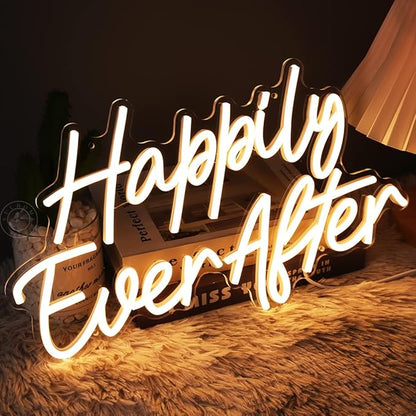 SYLHOME Happily Ever After LED Neon Light Sign Wedding Party Birthday Neon Art Wall Sign Decor USB Bedroom Home Pub Decor Valentine's Day Night Light 5V Warm White 15.75"X9.2"
