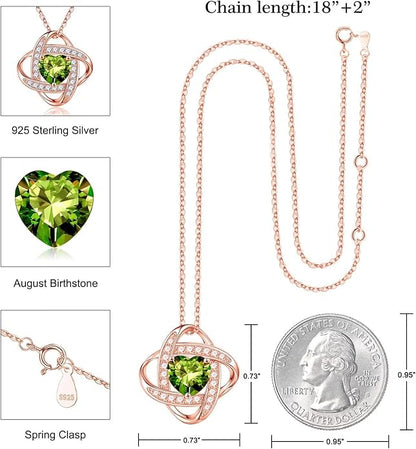 Iefil 925 Sterling Silver Love Knot Birthstone Necklace, Natural or Created Gemstone, Anniversary Birthday Gifts for Women, Jewelry Gifts for Wife Mom Girlfriend