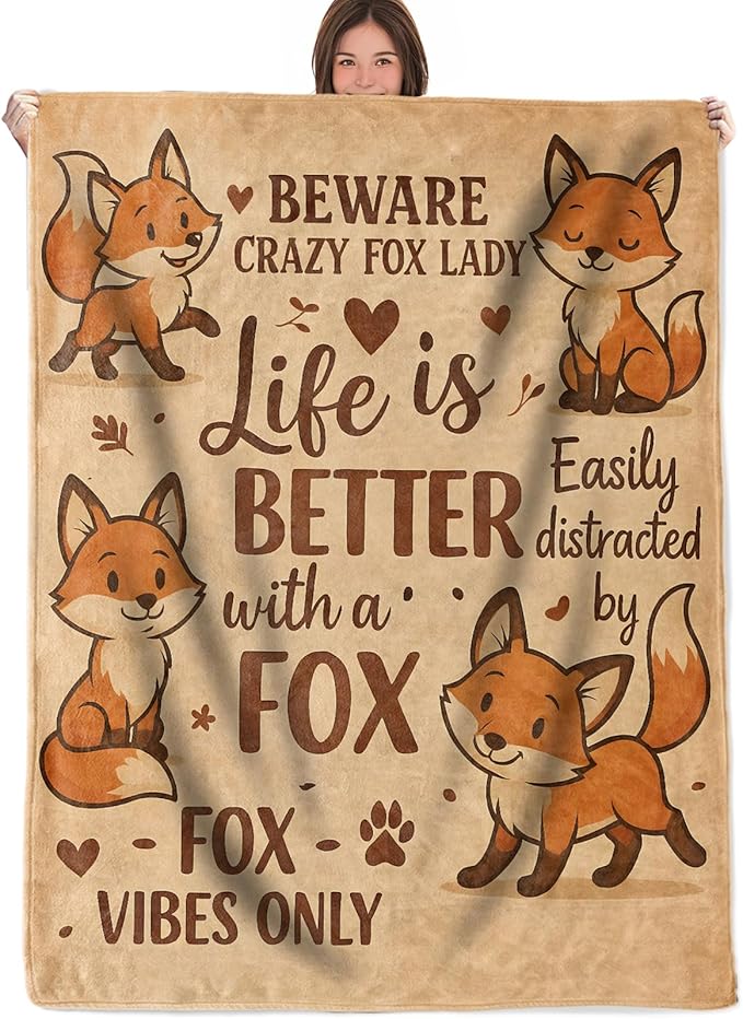 Fox Throw Blanket Gifts for Boys Girls Kids Adults, Animal Fox Flannel Blankets for Travel Sofa Living Room Decor 40"x50"