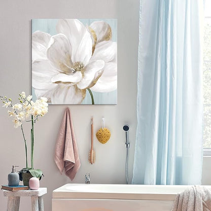 SEVEN WALL ARTS White Magnolia Wall Art Flower Artwork Floral Canvas Painting Vintage Nature Botanical Painting Modern Farmhouse Wall Decor for Bedroom Living Room Bathroom Office 24"x24"