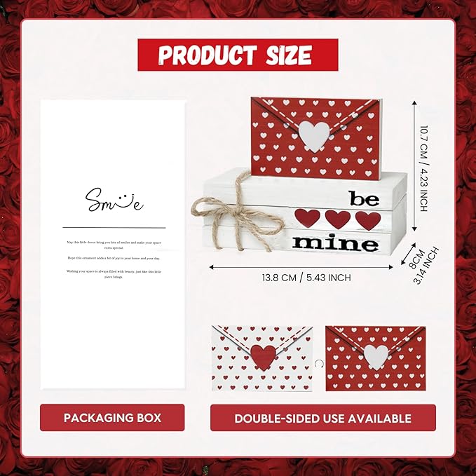 Smile Valentine's Day Wooden Book Decor Be Mine Envelope & Heart - Themed Signs, Valentine Indoor Decoration