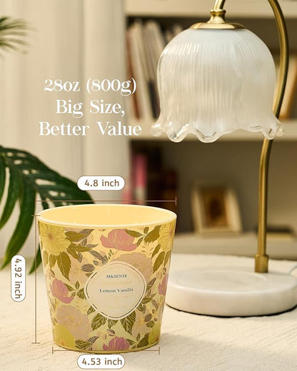 M&SENSE Lemon Vanilla Scented Candle, 28.2oz 3 Wick Natural Soy Wax Large Candles, Long Lasting Clean Slow Burning No Toxic Décor for Home Relaxation, Romantic Dates & Gift-Giving