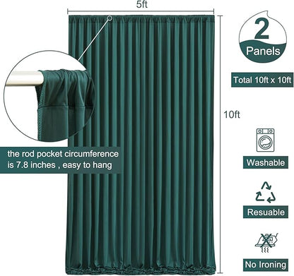 10x10 Hunter Green Backdrop Curtain for Parties Wrinkle Free Dark Green Photo Curtains Backdrop Drapes Fabric Decoration for Baby Shower Birthday Party Photography 5ft x 10ft,2 Panels
