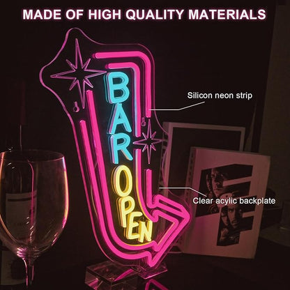 Lucunstar Bar Open Neon Sign Colorful LED Bar for Wall Decor Dimmable USB Powered Neon Lights for LED for Bussness Man Cave Art Wall Decor