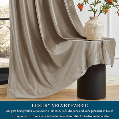 PRIMROSE Taupe Curtains 102 inch for Living Room,2 Panels Velvet Drapes Blackout Rod Pocket Back Tab Window Treatment Room Darkening Decorative Thick Curtains for Bedroom