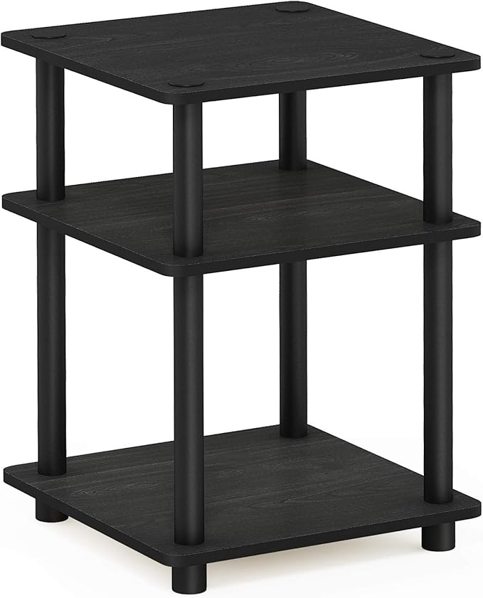 Furinno TURN-N-TUBE Side Table, 3-Tier End Table, Open Shelves Nightstand, Night Stand, Bedside Table, Easy Assembly, for Living Room, Bedroom, Blackwood | Easy Assembly, Multipurpose