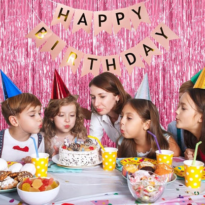 5 Pack Pink Tinsel Curtain Party Backdrop Foil Fringe Birthday Photo Booth Streamer Backdrop Theme Decorations