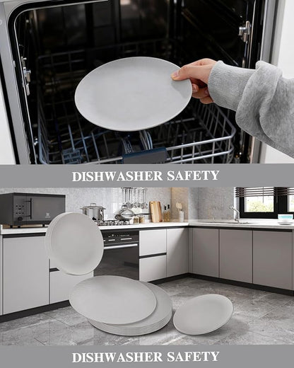 WONDERFUL 32pcs Light Grey Plastic Plates Reusable Unbreakable & Dishwasher safe Dishes Set Outdoor Plates Includes:16 Dinner 10" and 16 Dessert Plate 7.3" Ideal for BBQ Camping Christmas New Year