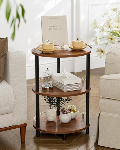 Small Nesting Coffee Table - 3-Tier Oval Accent Table for Small Spaces, Rustic Wood and Metal Couch End Table, Nightstand for Bedroom or End Table Living Room, Easy to Assemble, Rustic Walnut