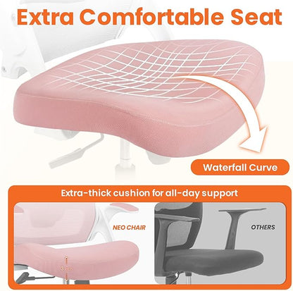 NEO Chair Office Desk Chair Computer High Back Mesh Gaming Seat with Ergonomic Adjustable Comfy Flip-up Armrests Lumbar Support Height for Home (Pink)