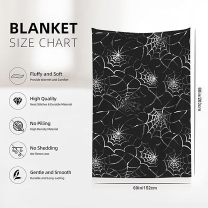 Gothic Spider Web Blanket - Perfect for Gothic Room Decor,Spooky Home Decor, Ideal Gothic Decor Accent,Black Horror Blanket, Soft Flannel for Couch, Bed, and Haunted Mansion Use (80" x 60")