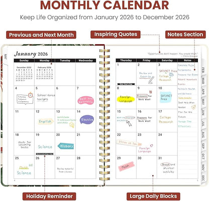 2026 Planner, Weekly and Monthly Planner for Women, Jan 2026 - Dec 2026 Pretty 2026 Calendar Planner with Monthly Tabs, Inner Pocket, Spiral Binding, Perfect for Office Home School - 6.3" x 8.5", Koala Retreat