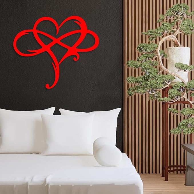 Infinity Heart Metal Wall Art for Home Decor, Eternal Love Sign Steel Wall Plaque, Home Wedding Decor, Eye-Catching Addition to Living Room, Above Bed Decor for Bedroom Ornaments