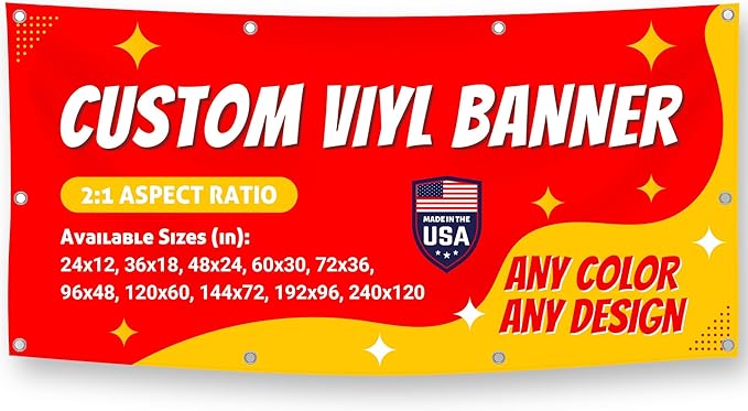 Custom Vinyl Banner with 150+ Sizes – Personalized Outdoor or Indoor Sign – Any Color & Design – Made in USA – Party, Business, Event Use