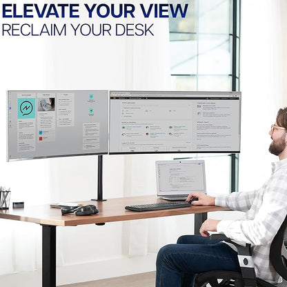 VIVO Dual Ultrawide Monitor Desk Mount, Heavy Duty Fully Adjustable Steel Stand, Holds 2 Computer Screens up to 38 inches and Max 10kg Each, Black, STAND-V038