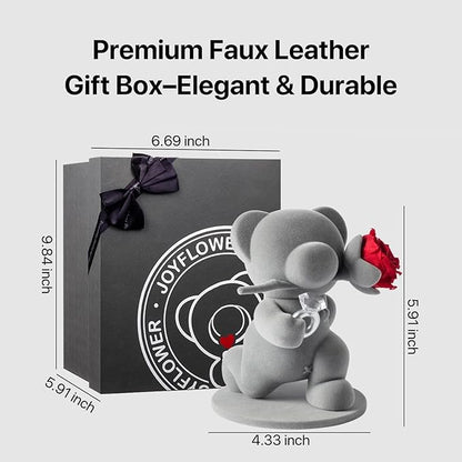 JoyFlower Cute Teddy Bear with Preserved Flowers, Eternal Real Red Rose with Promise Ring Gifts with Gift Box for Girlfriend Wife Women Her in Birthday Christmas, Valentine's, Weddings, Anniversary