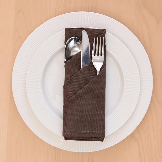 Encasa XO Dark Taupe Cloth Napkins Set of 6, 17"x17" | Solid Color Cotton Dinner Napkins | Washable & Reusable Napkins for Dining Table Fall Decoration, Holiday & Christmas Festivals
