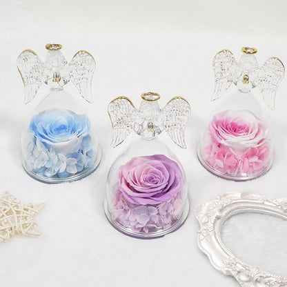 Miofula Preserved Flower Rose Birthday Gifts for Mom, Angel Figurines with Forever Real Rose Gifts for Her Mom Grandma, Angels Gifts for Mothers Day Christmas Anniversary Thanksgiving Birthday Gifts