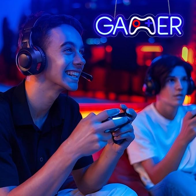 Gamer Neon Sign, Neon Signs for Wall Decor Neon LED Signs Gaming Room Neon Light Up Signs Home Decor for Bedroom Club Party Bar Shop USB Operated