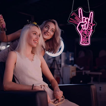 Neon Sign, Hair Salon Neon Signs for Wall Decor Neon Pink LED Signs 3D Engrave Salon Neon Light Up Signs Home Decor for Business Bedroom Club Party Bars Shop USB Operated