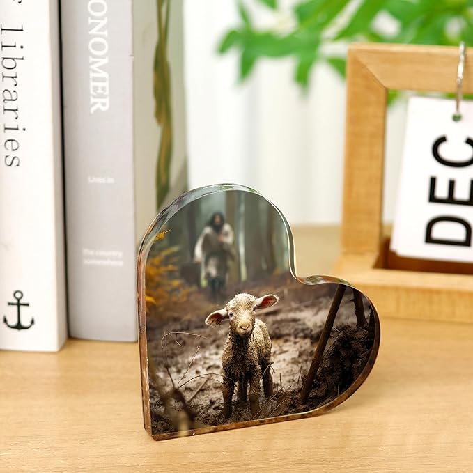 Christian thank you gifts - Jesus and Lamb Religious Home Decor, for Mom Gifts,Inspirational Gifts for catholic Women,Friends,Mother's,teacher,christians,Baptism,Christmas, or Birthday (4"x4") D-238