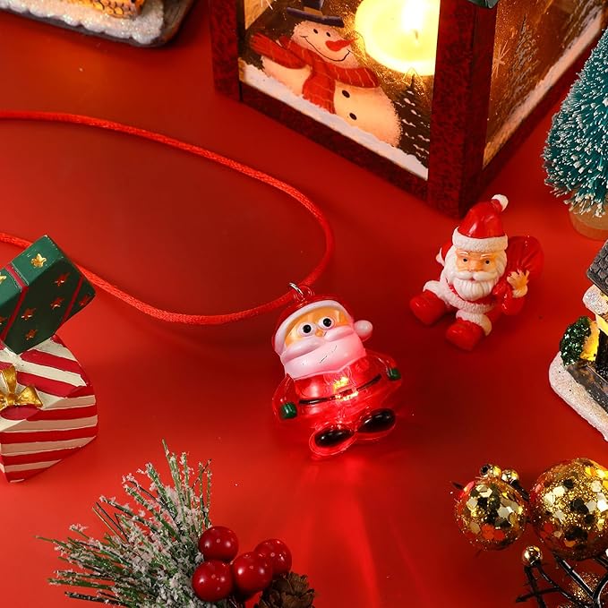Yinkin 30 Pcs Christmas Light up Necklace for Adults Flashing Necklaces Christmas Accessory for Xmas Party Favors Stocking Stuffers Christmas Ornaments Decoration Party Supplies (Santa)