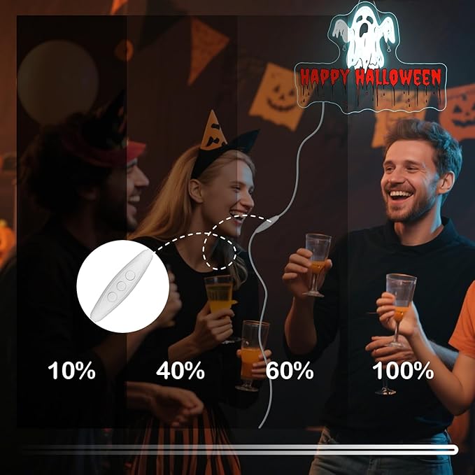 Horseneon Happy Halloween Neon Sign Bright LED Wall Decoration for Bars or Clubs USB Power Adjustable Brightness Ghost Neon Signs for Halloween